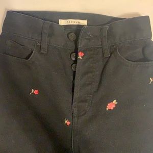 Black, red roses high rise jeans. 5 buttons size 22 but also fits like size 00.